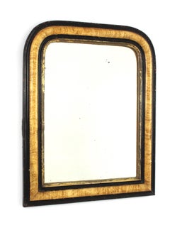 French Louis Philippe Wall Mirror in Black and Faux Burl Patina