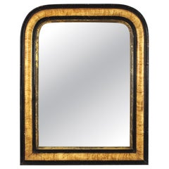 French Louis Philippe Wall Mirror in Black and Faux Burl Patina