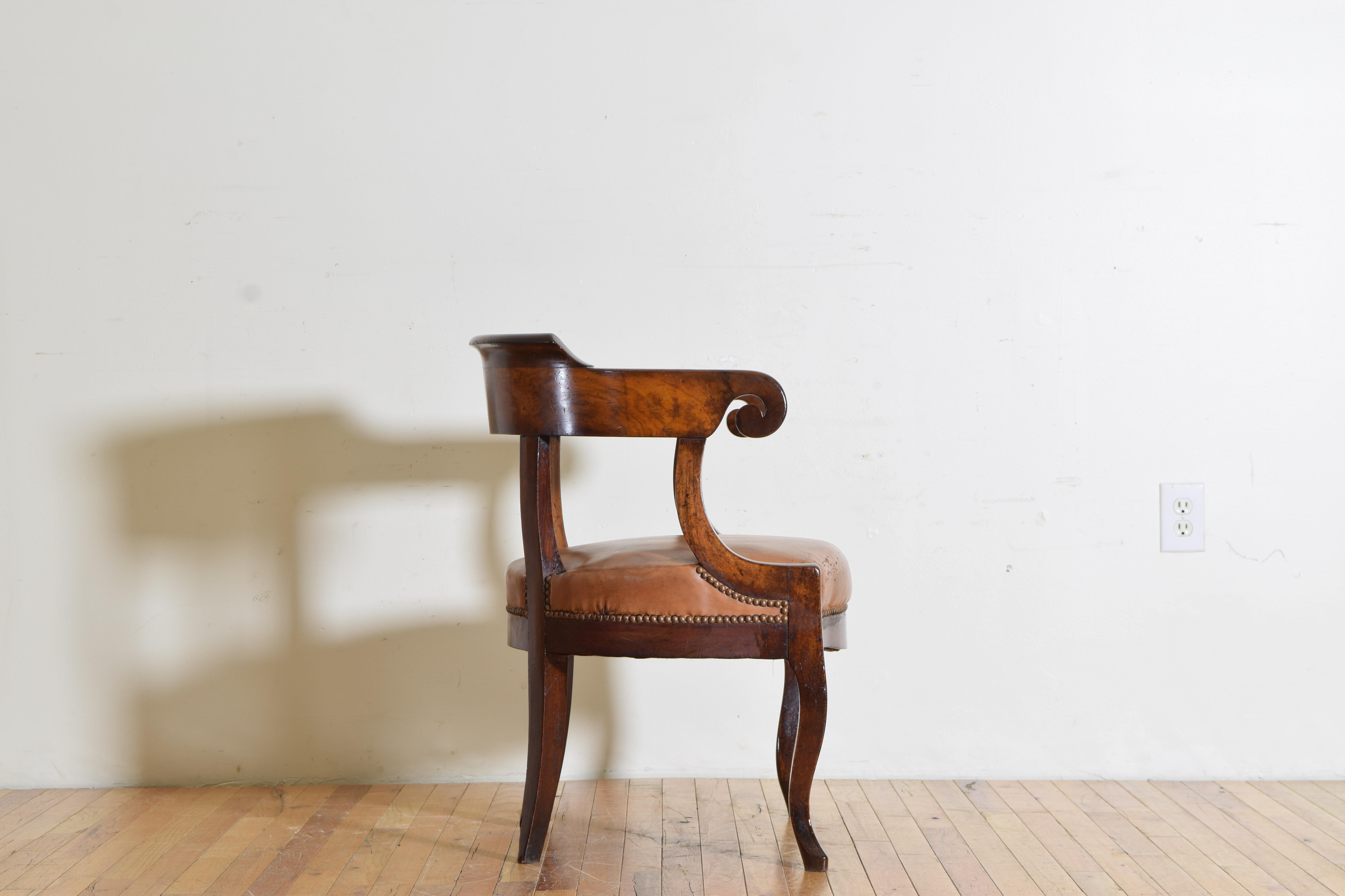 French Louis Philippe Walnut and Leather Upholstered Desk Chair, 2ndq 19th Cen 1