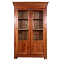 French Louis Philippe Walnut Bookcase with Glazed Doors