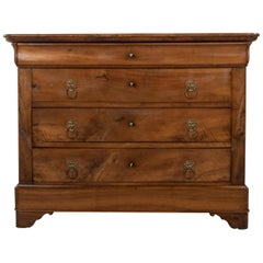 French Louis Philippe Walnut Commode, Chest of Drawers with Lion Pulls
