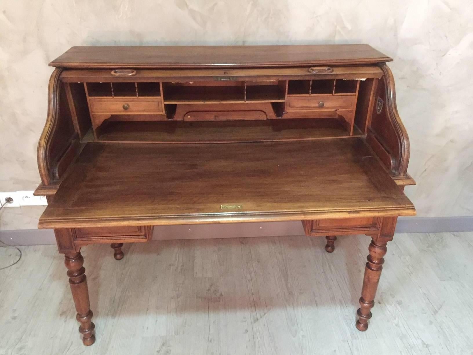 French Louis Philippe Walnut Cylinder Desk, 1850s 6