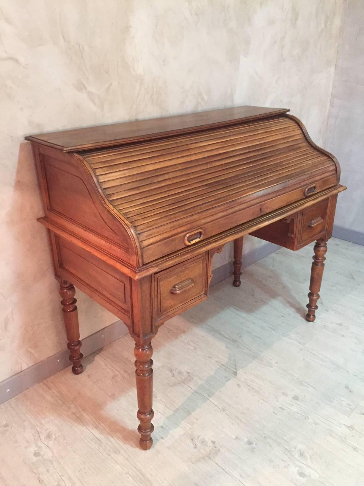 Mid-19th Century French Louis Philippe Walnut Cylinder Desk, 1850s