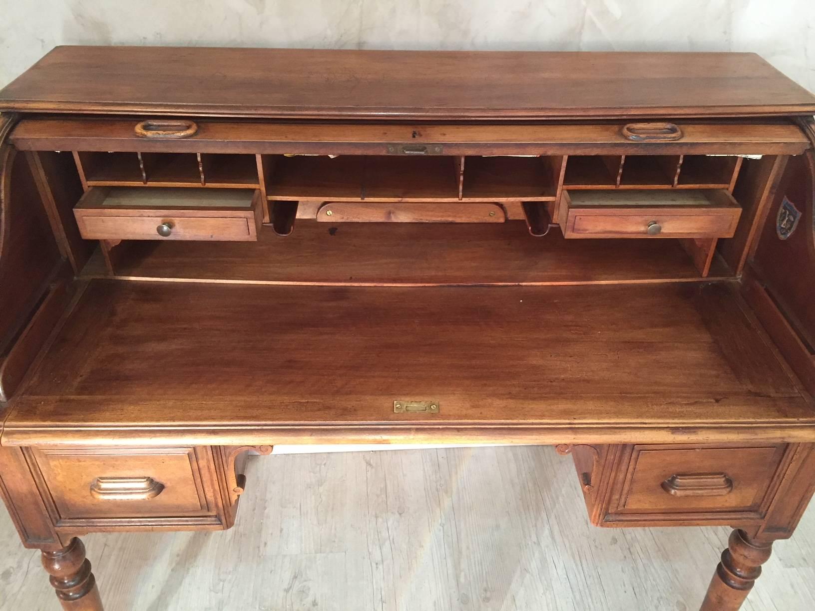 French Louis Philippe Walnut Cylinder Desk, 1850s 2