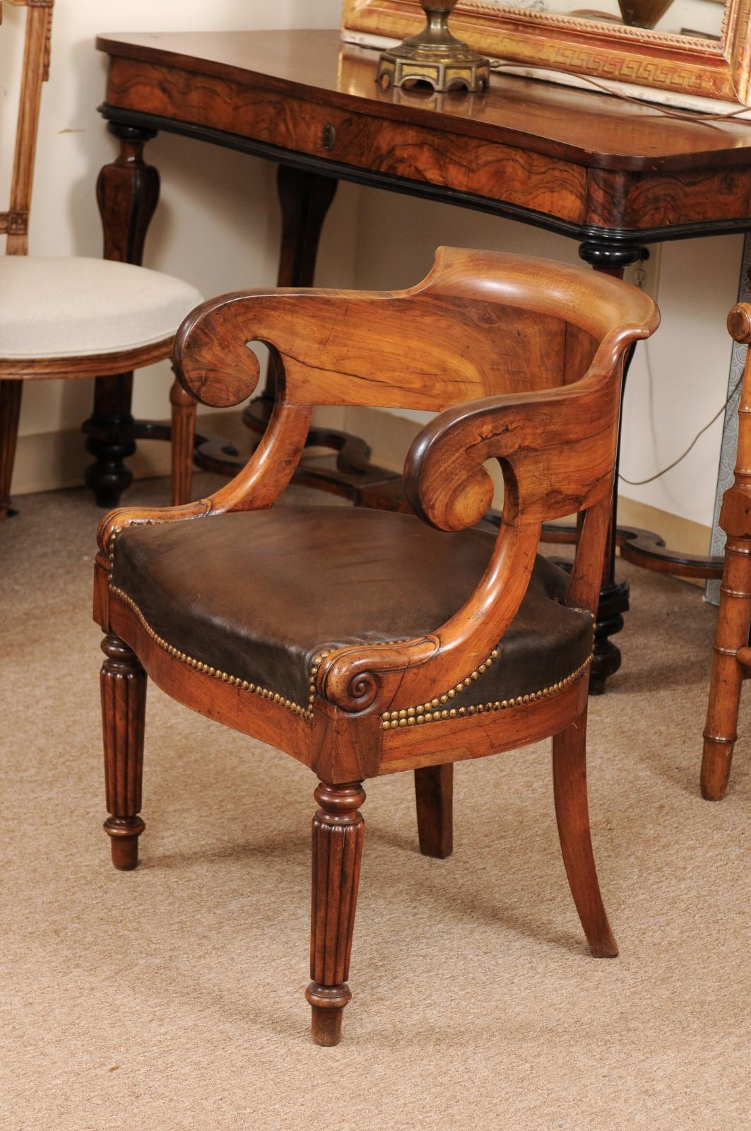 French Louis Philippe Walnut Desk Chair, circa 1840 3