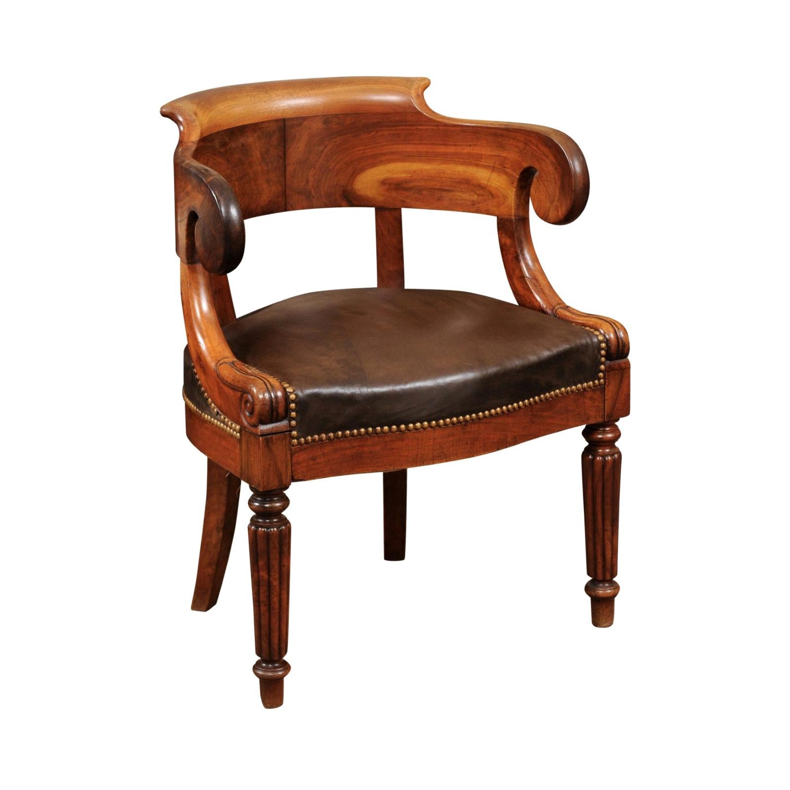 French Louis Philippe Walnut Desk Chair, circa 1840