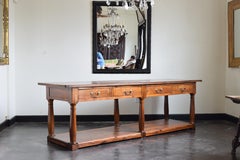 French Louis Philippe Walnut Draper’s Table 4 Drawers, Shelf at Base, circa 1835