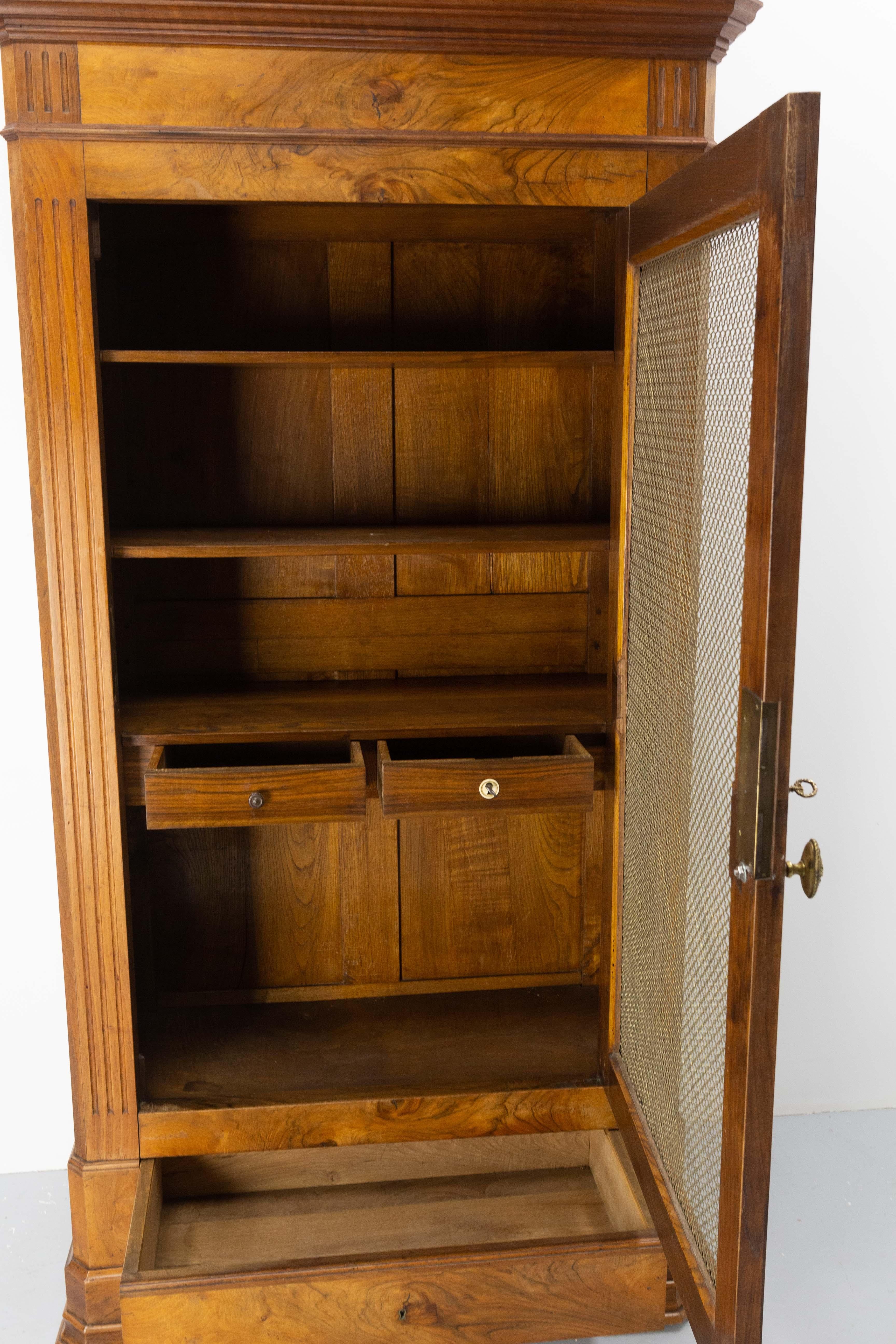 Brass French Louis Philippe Walnut Library Book Armoire with Secret Drawer, circa 1840 For Sale