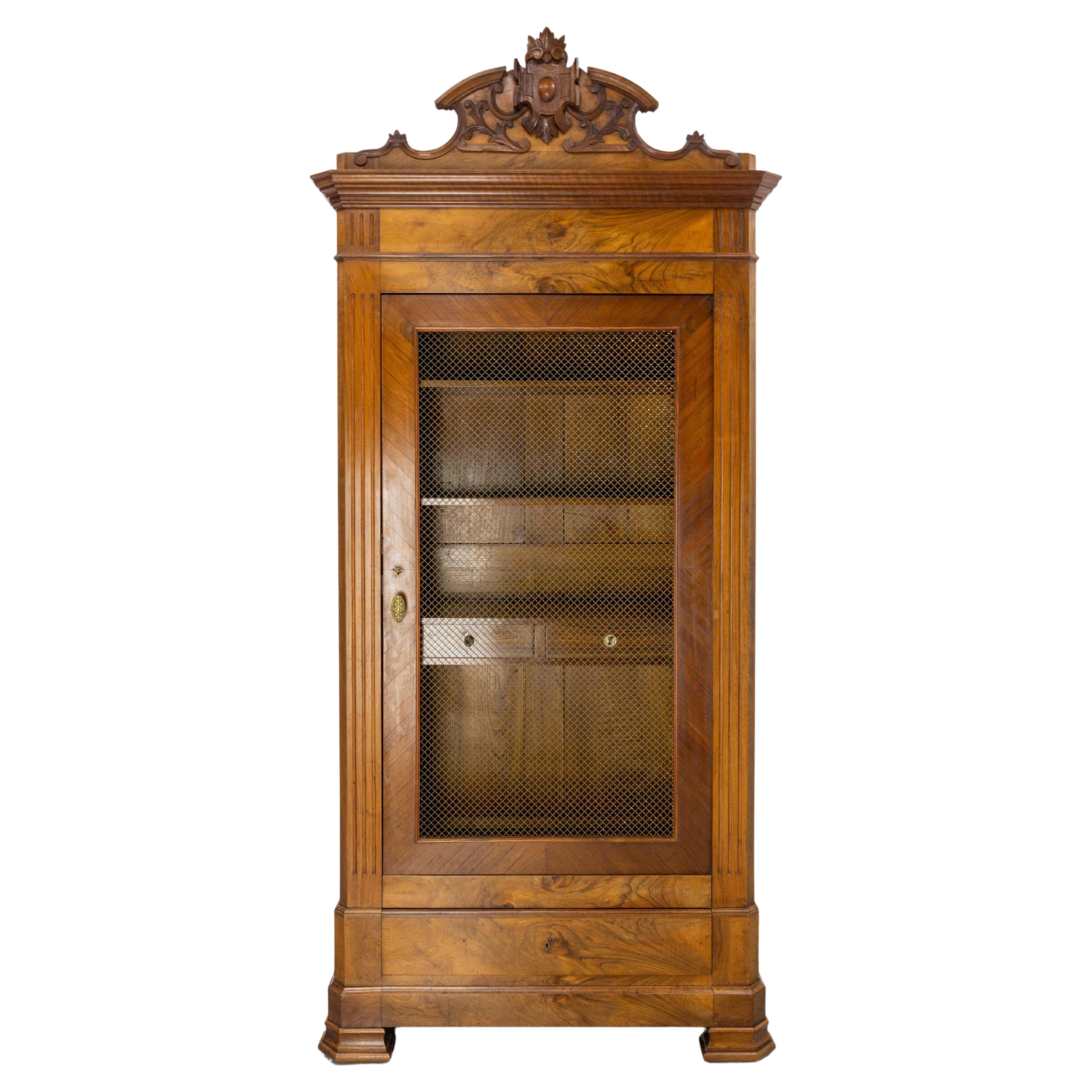 French Louis Philippe Walnut Library Book Armoire with Secret Drawer, circa 1840 For Sale