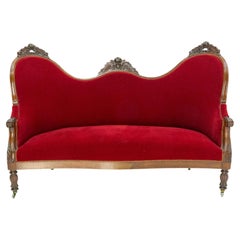 French Louis Philippe Walnut Red Sofa or Banquette French 19th Midcentury