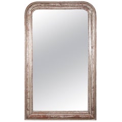 French Louis Philippe White Gold Framed Mirror with Carved Scrafitto Design French Louis Philippe White Gold Framed Mirror with Carved Scrafitto Design