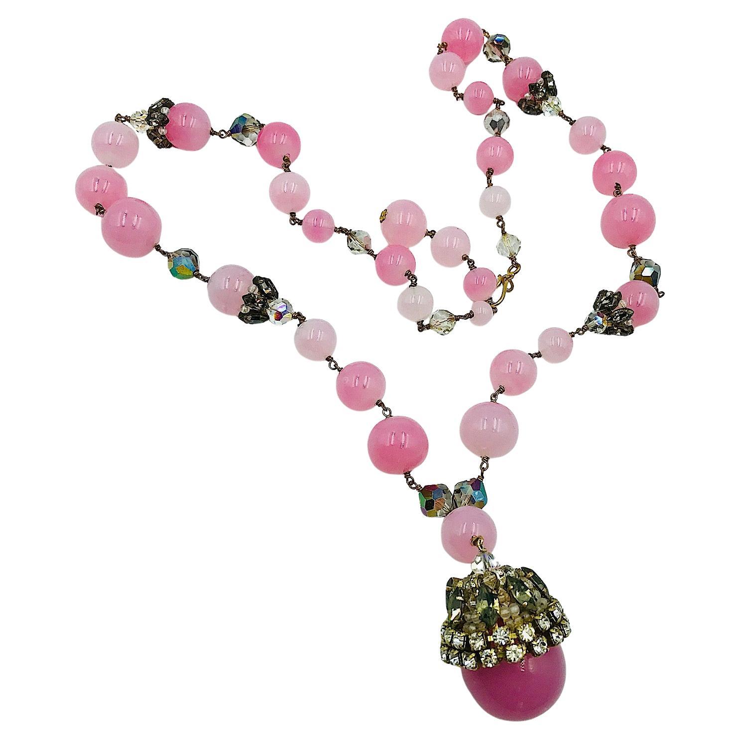 Französisch Louis Rousselet. Rosa Gripoix Glas Halskette