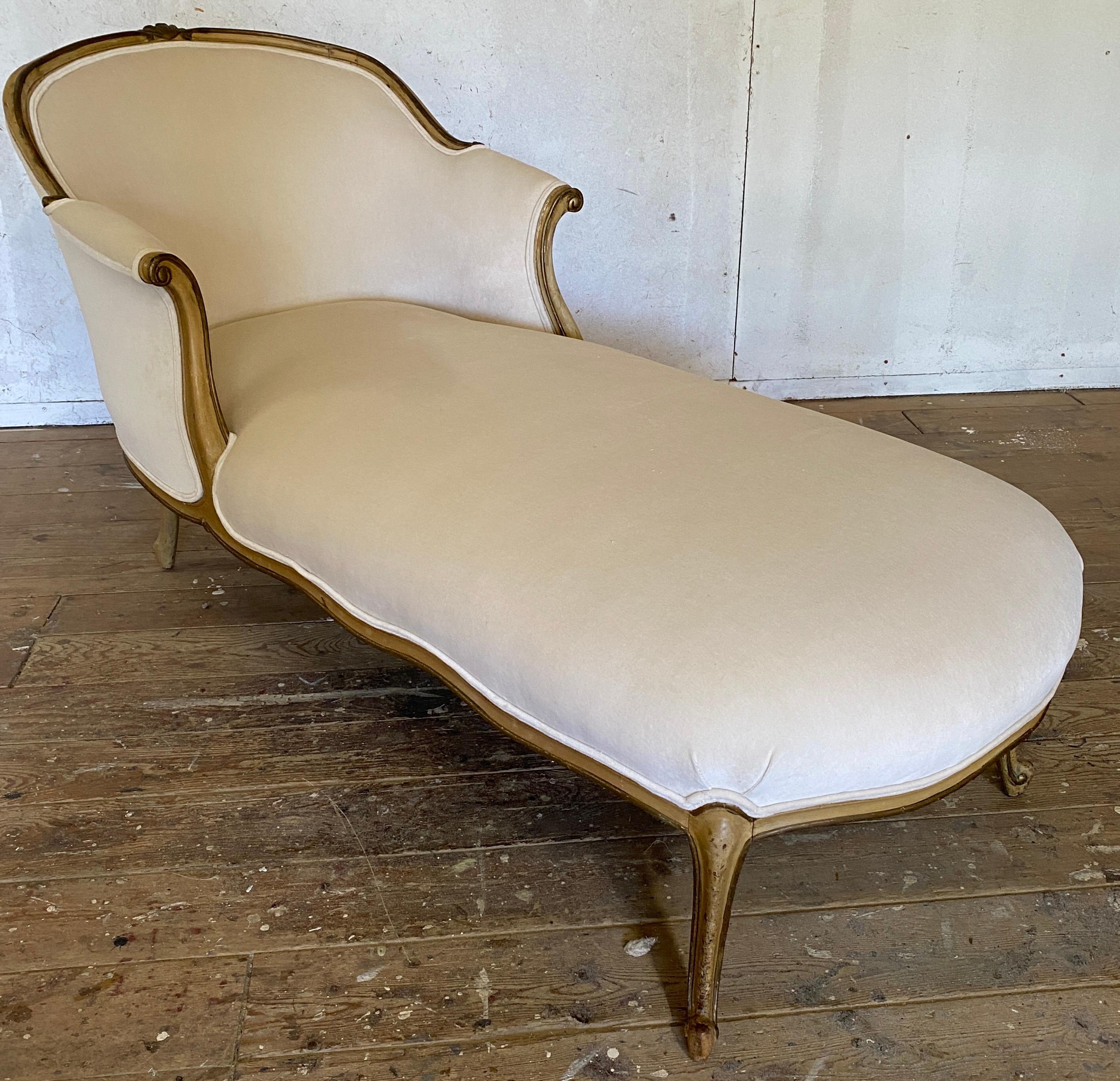 Hand-Painted French Louis VX Provincial Style Chaise Lounge