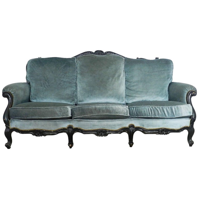 French Louis XV Style Sofa Three-Seat Ebonized Midcentury, circa 1960 at  1stDibs