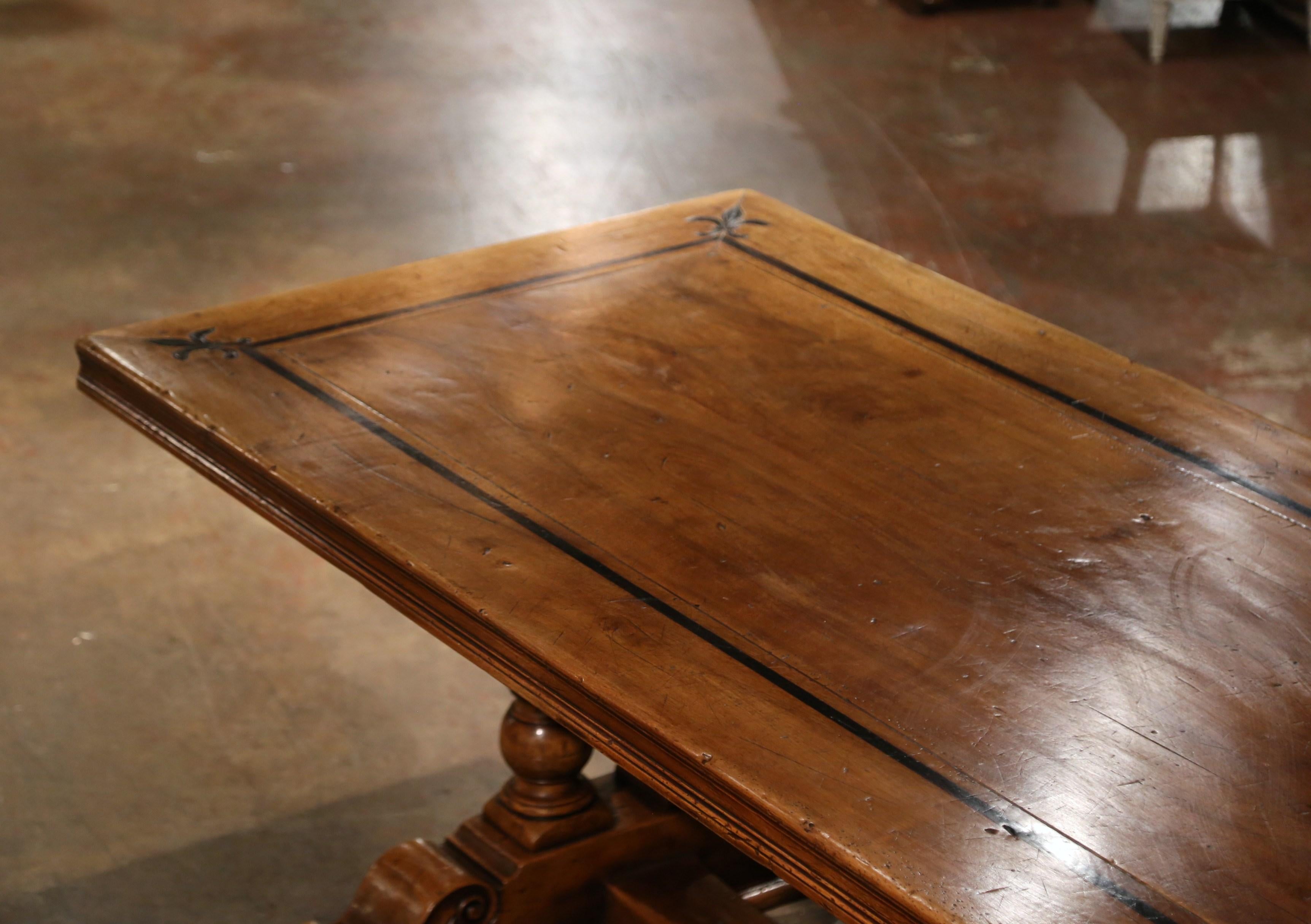 French Louis XIII Carved Walnut Monastery Dining Table with Fleur de Lys Decor 5