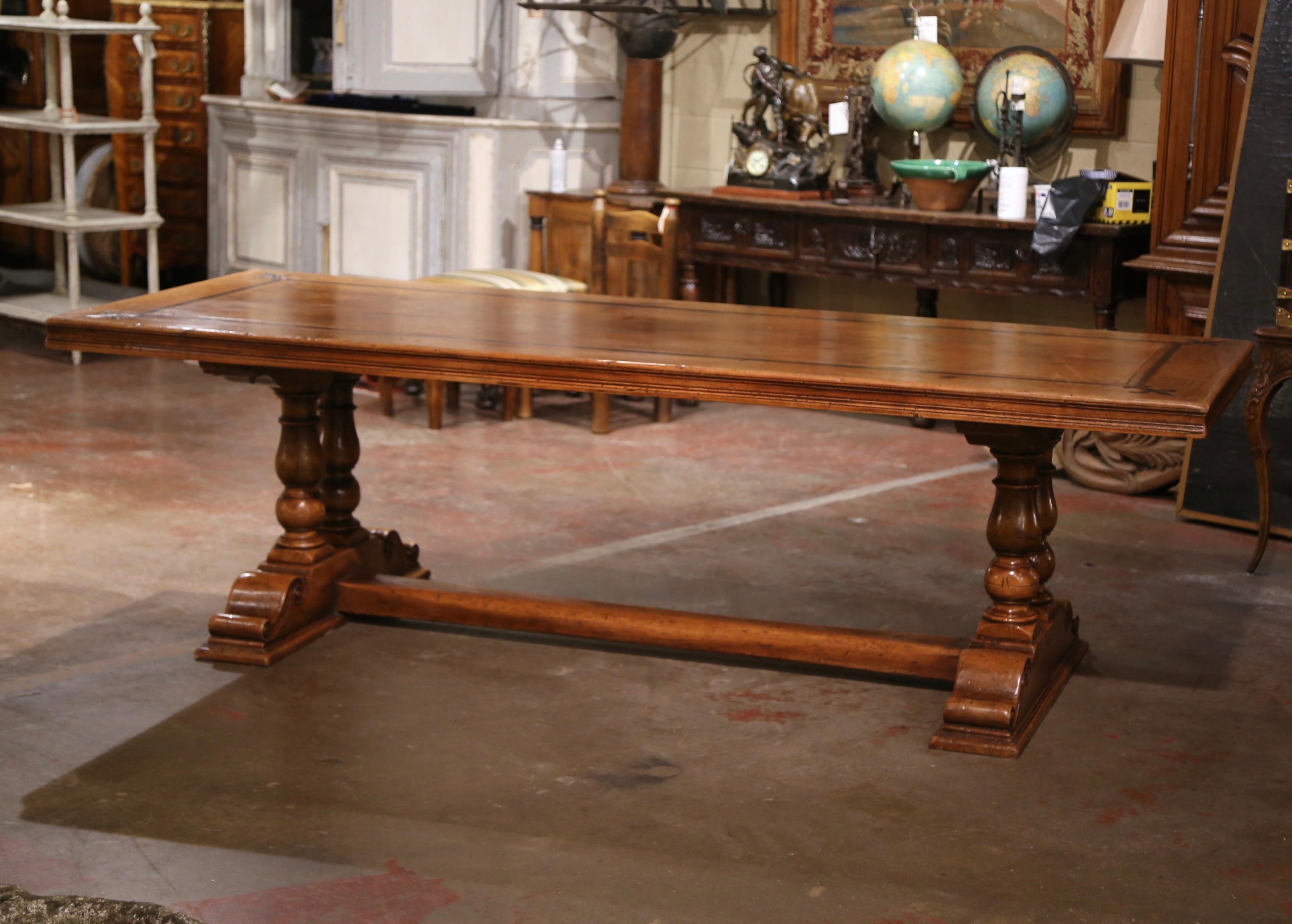 French Louis XIII Carved Walnut Monastery Dining Table with Fleur de Lys Decor 6