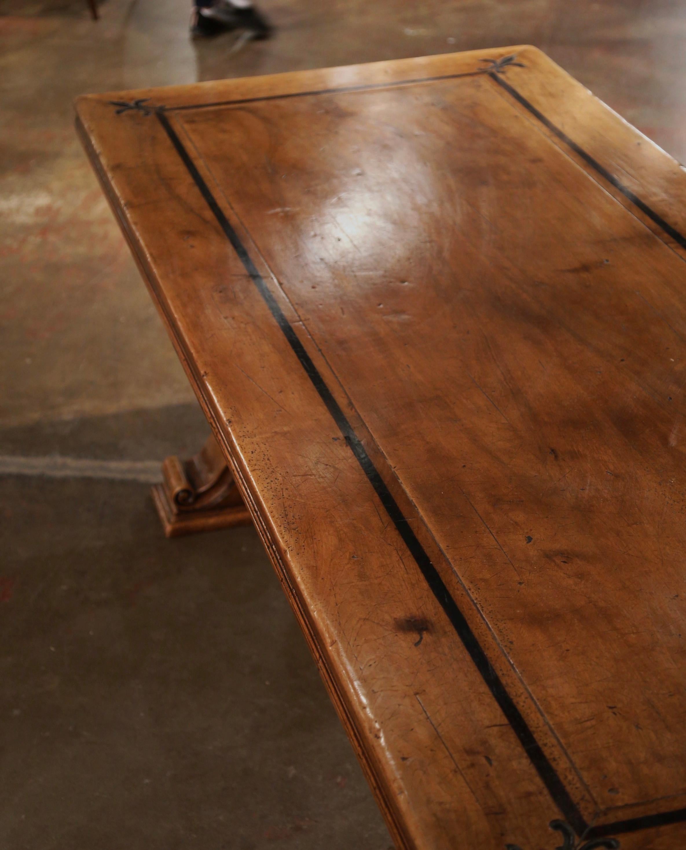 French Louis XIII Carved Walnut Monastery Dining Table with Fleur de Lys Decor 3