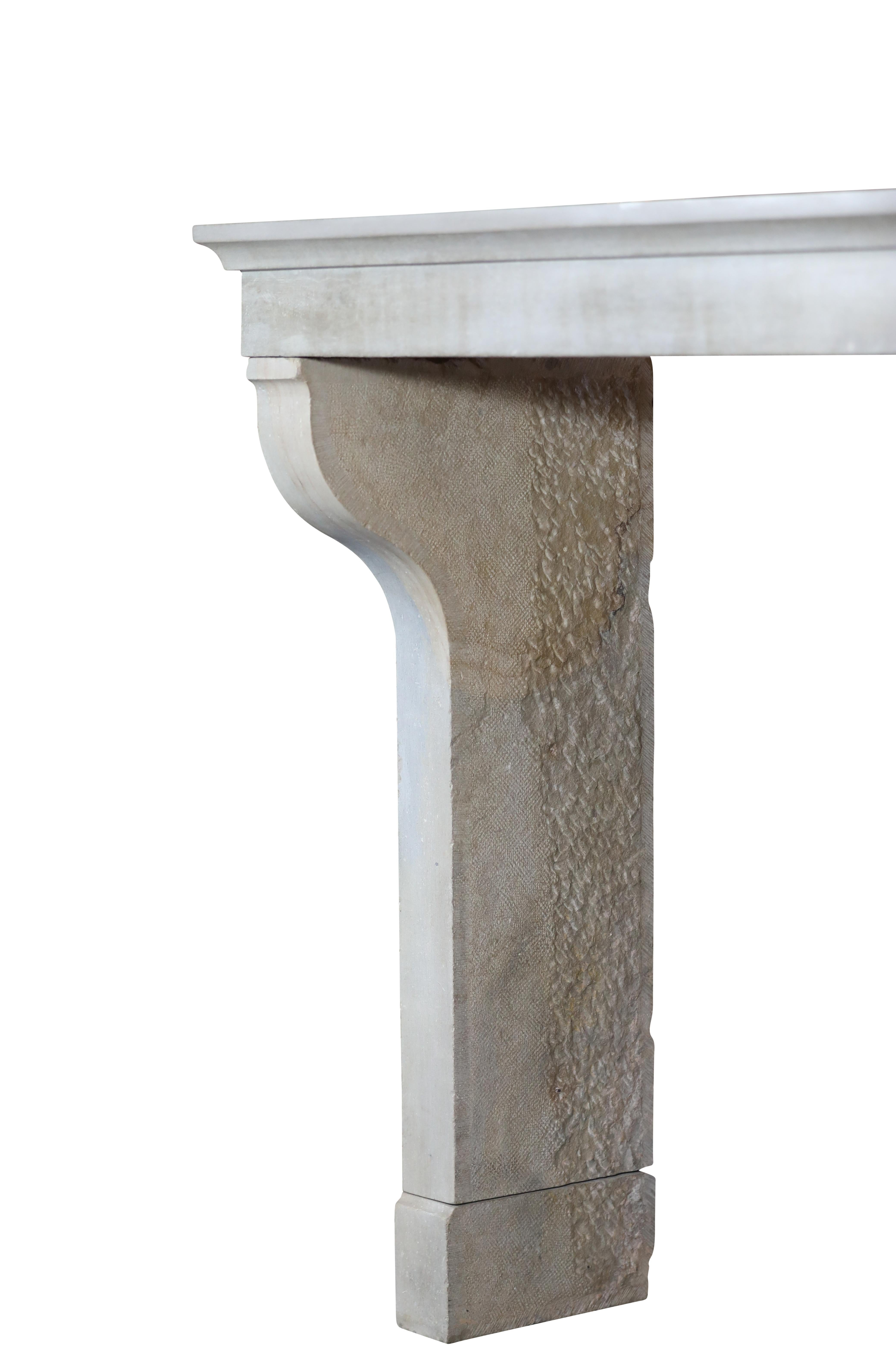 French Louis XIII Country Style Living Limestone Fireplace Mantle For Sale 9