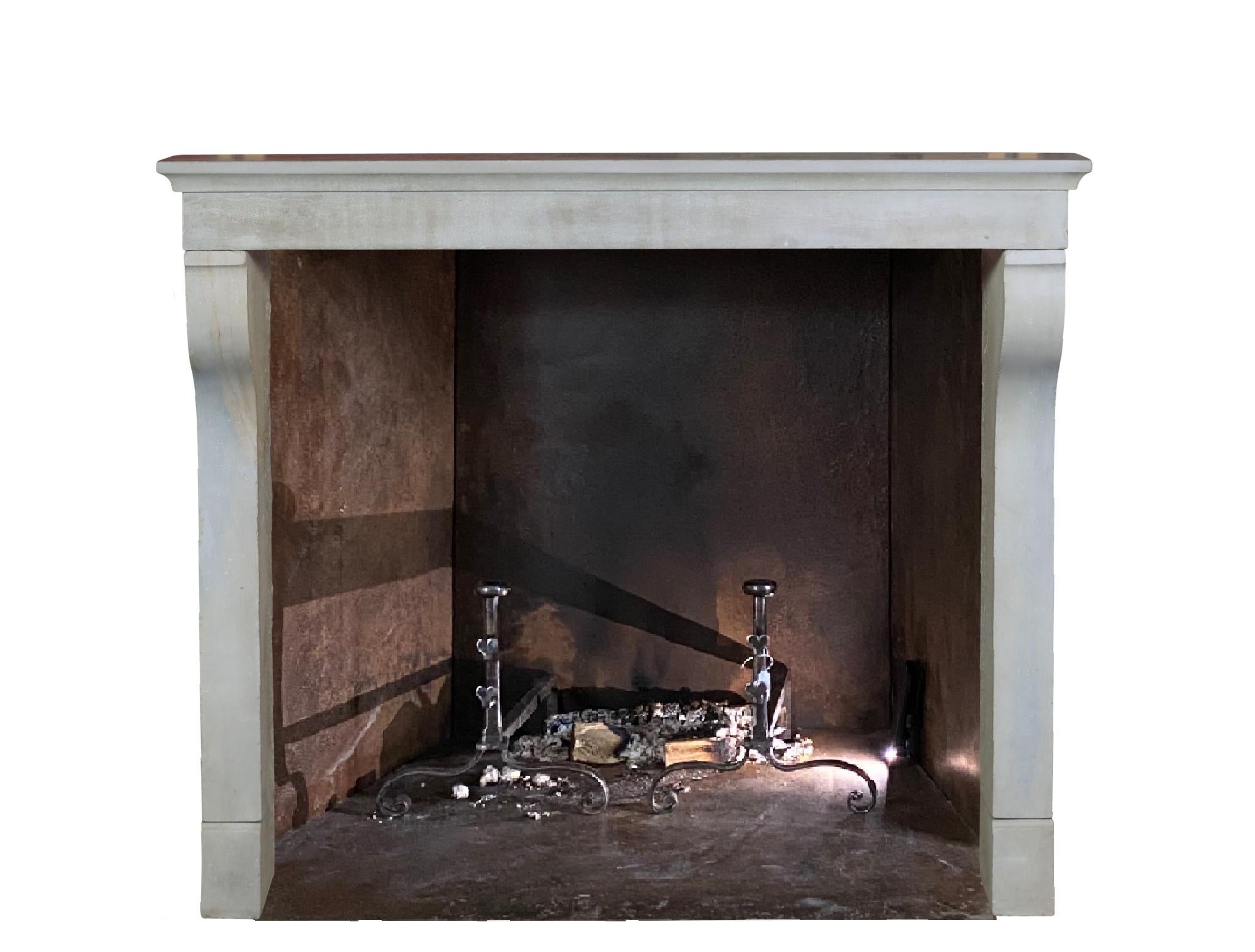 French Louis XIII Country Style Living Limestone Fireplace Mantle For Sale 1