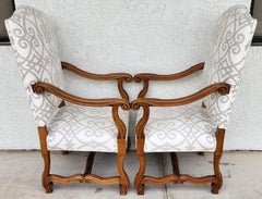 French Louis XIII Os de Mouton Linen Armchairs Pair