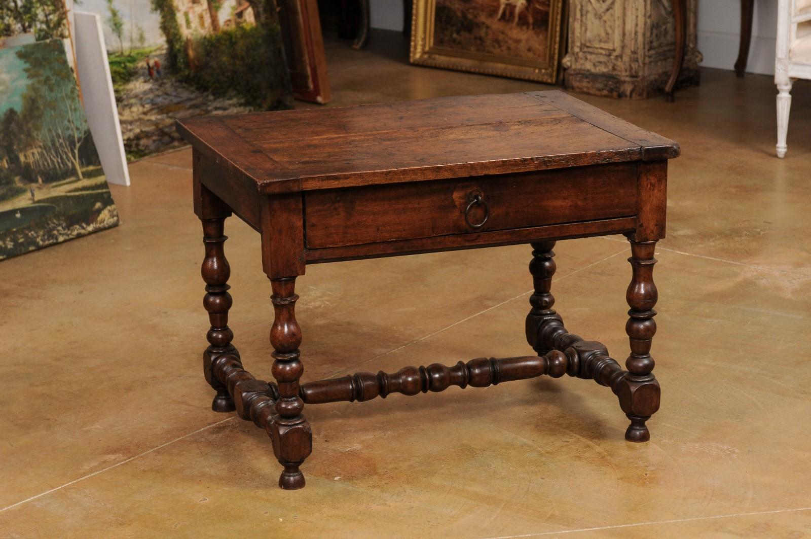 French Louis XIII Period 1630s Walnut Low Side Table with Turned Baluster Legs In Good Condition In Atlanta, GA