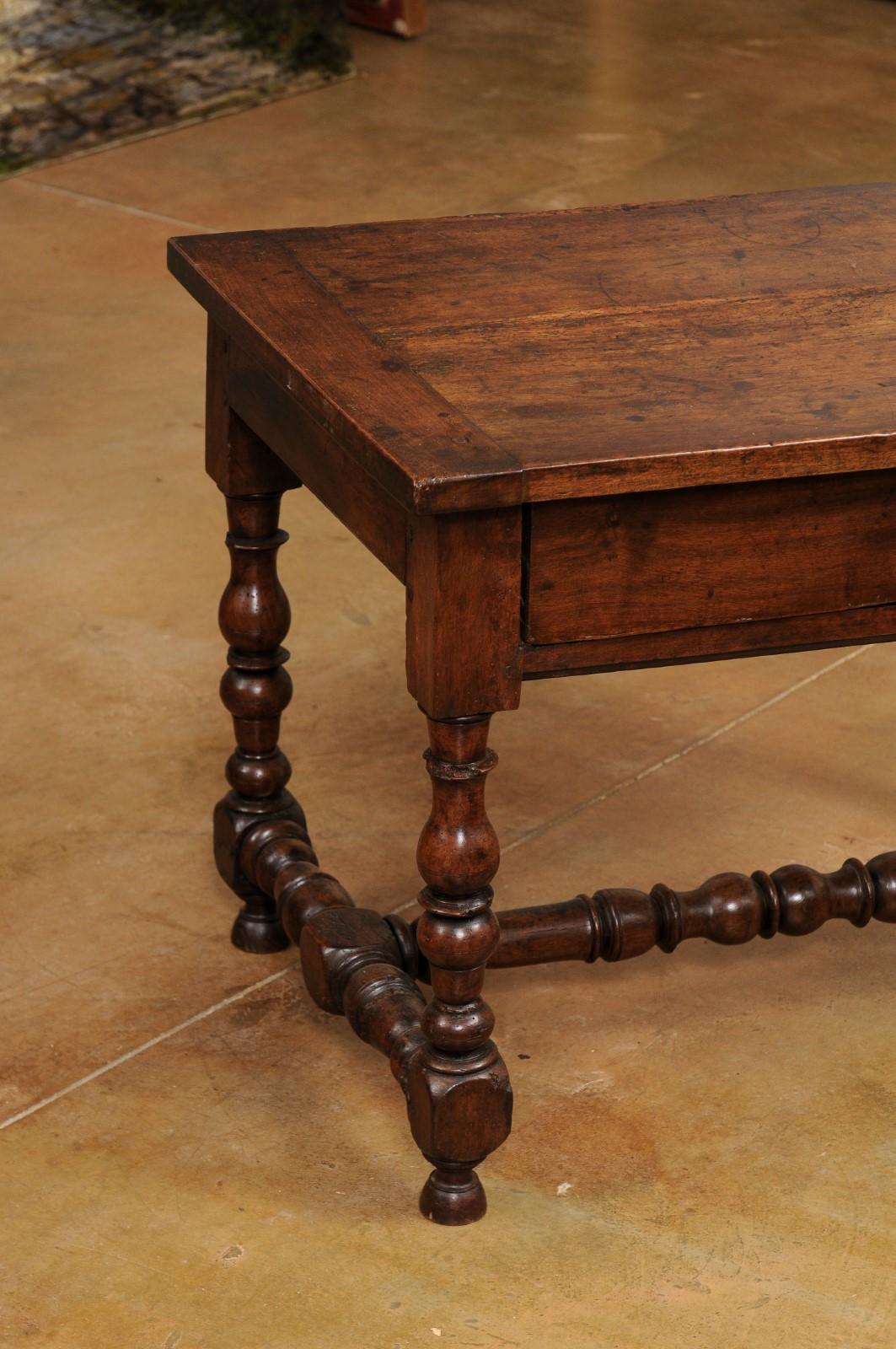 17th Century French Louis XIII Period 1630s Walnut Low Side Table with Turned Baluster Legs