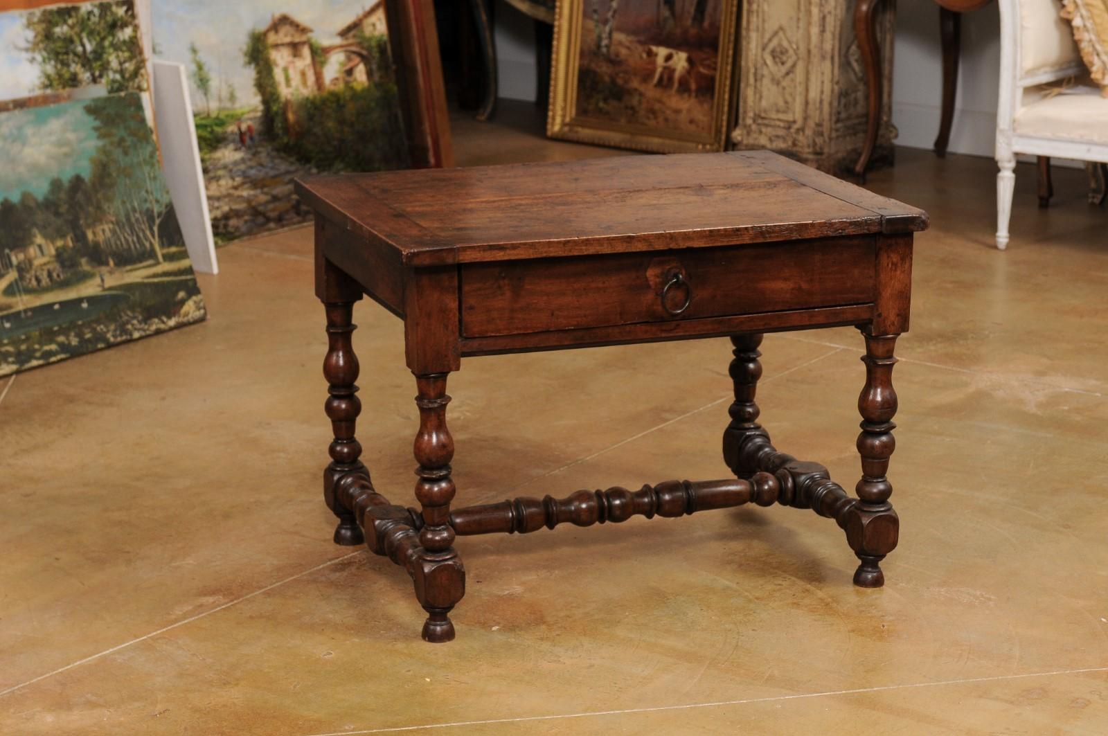 French Louis XIII Period 1630s Walnut Low Side Table with Turned Baluster Legs 1