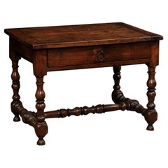 French Louis XIII Period 1630s Walnut Low Side Table with Turned Baluster Legs