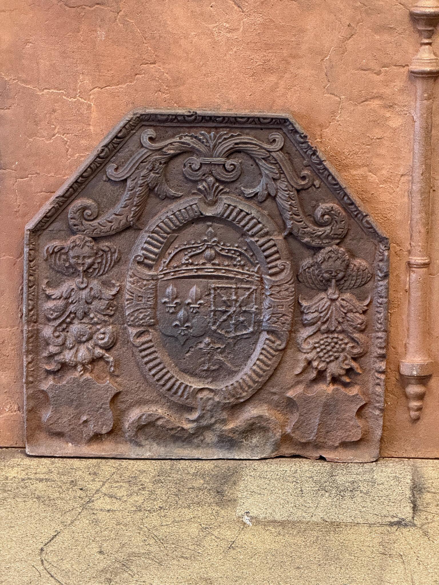 Parafuoco francese del XX secolo in stile Luigi XIII con le armi della Francia e della Navarra. 

Stemma della Casa di Borbone di Francia, una delle principali dinastie reali d'Europa che ha prodotto monarchi di Spagna (Navarra), Francia, Due