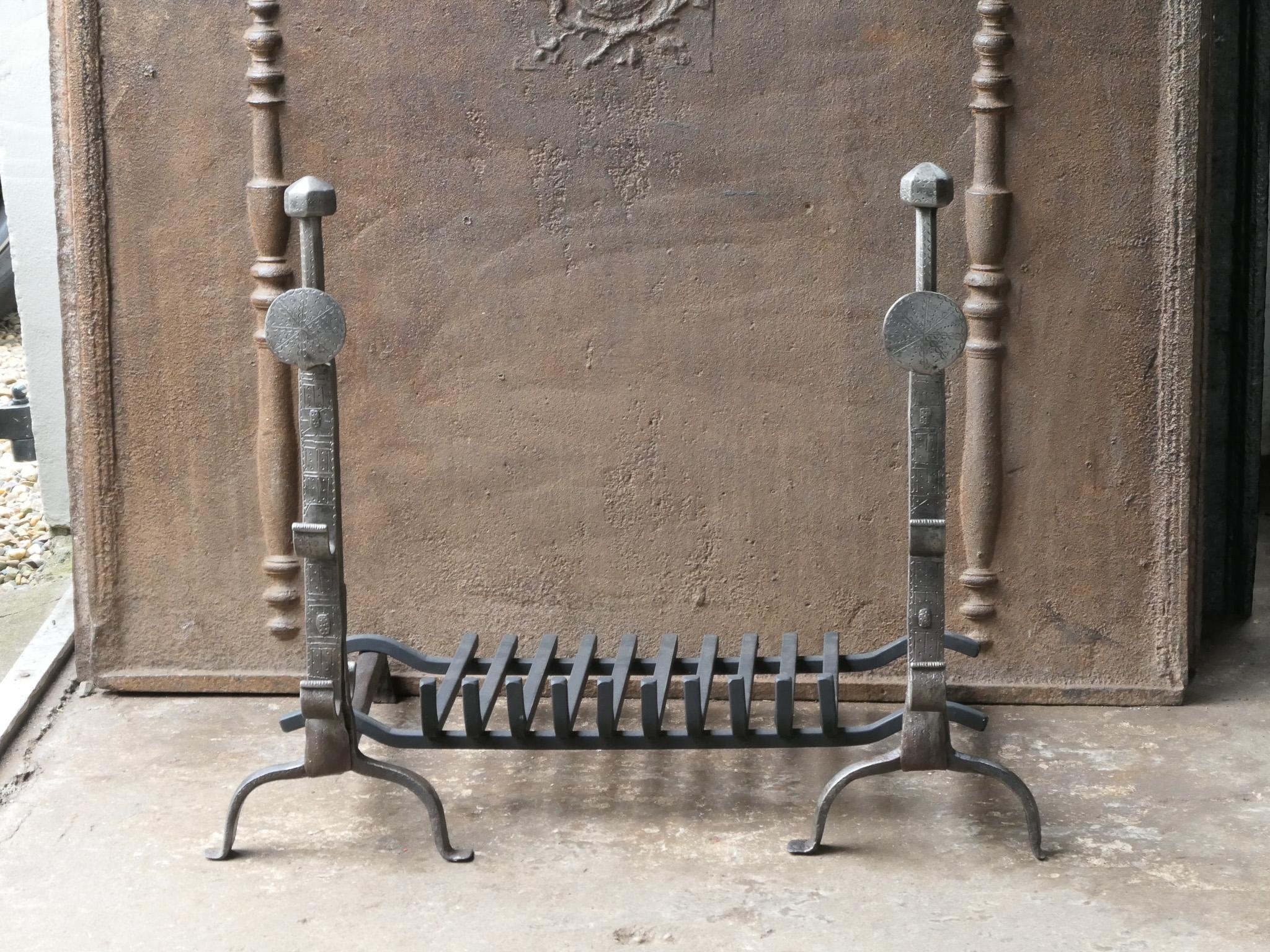 Forged French Louis XIII Period Fireplace Grate or Fire Basket, 17th Century For Sale