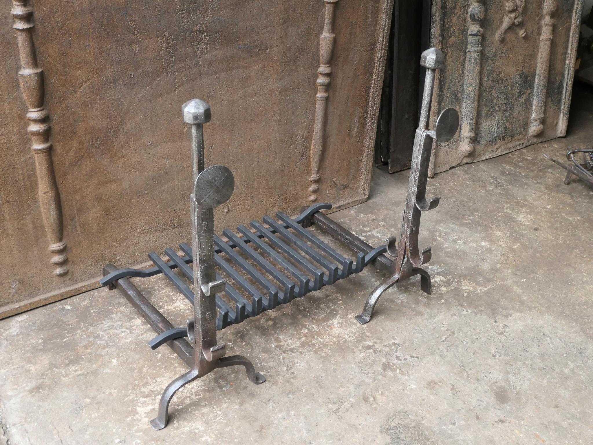 Wrought Iron French Louis XIII Period Fireplace Grate or Fire Basket, 17th Century For Sale