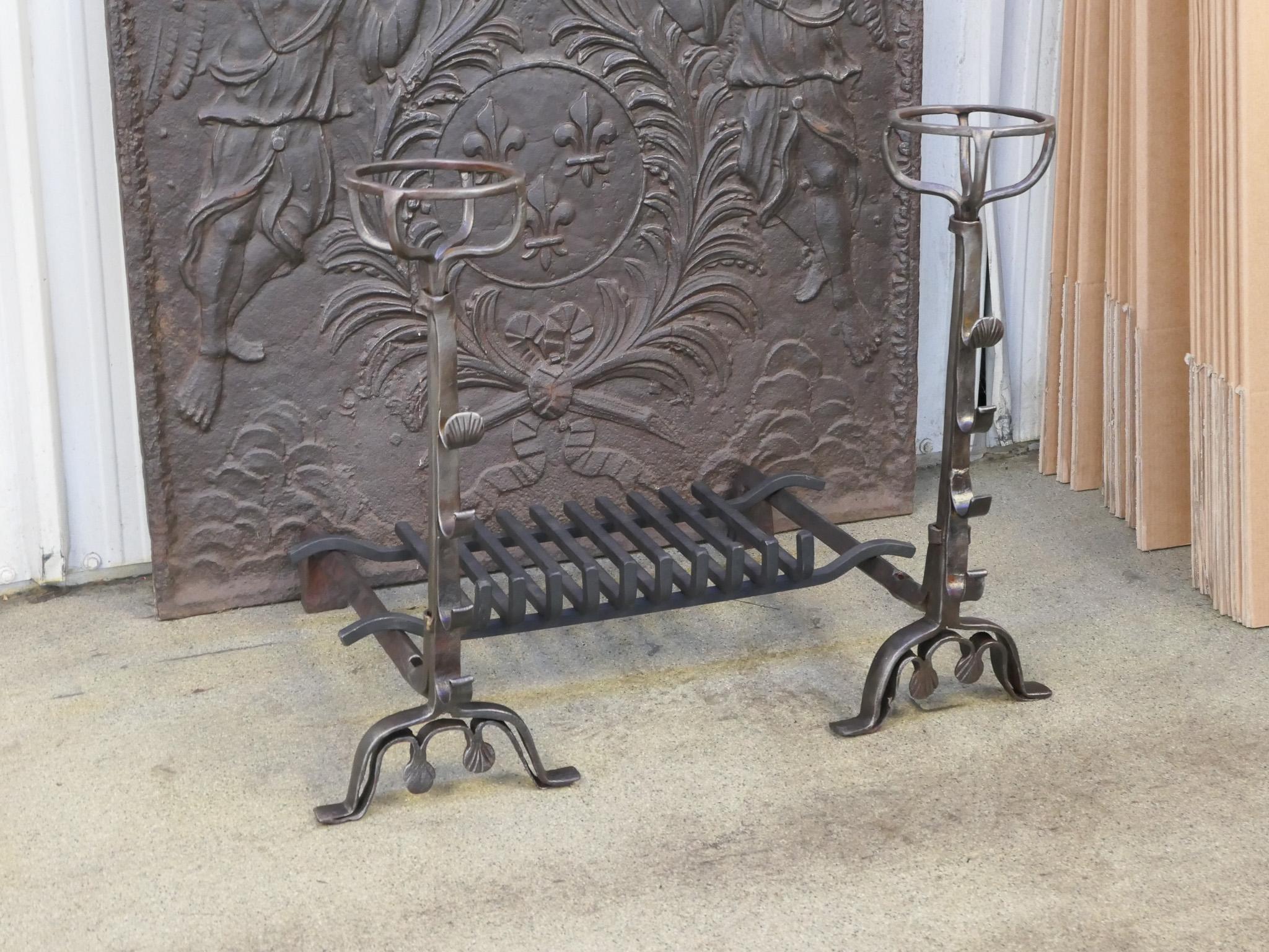 Wrought Iron French Louis XIII Period Fireplace Grate or Fire Basket, 17th Century For Sale