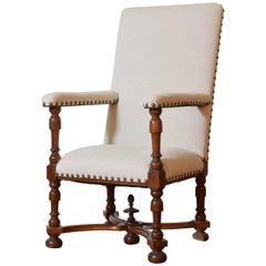 French Louis XIII Period Large Carved Walnut and Upholstered Fauteuil