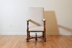 French Louis XIII Period Large Carved Walnut and Upholstered Fauteuil
