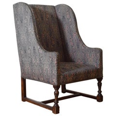 French Louis XIII Period Turned Walnut and Upholstered Bergère a Oreille