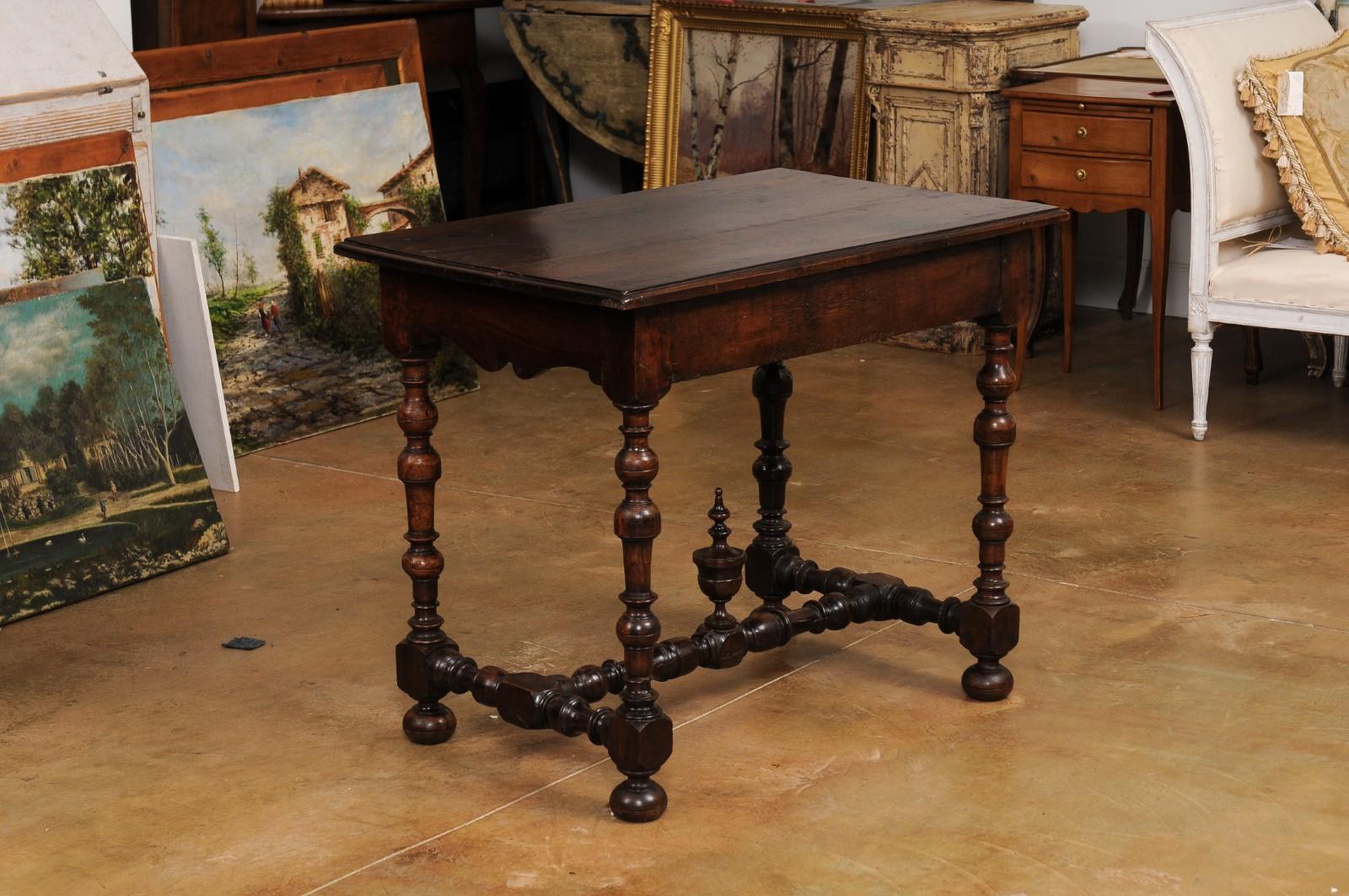 French Louis XIII Period Walnut Side Table with Baluster Legs and Carved Finial For Sale 6