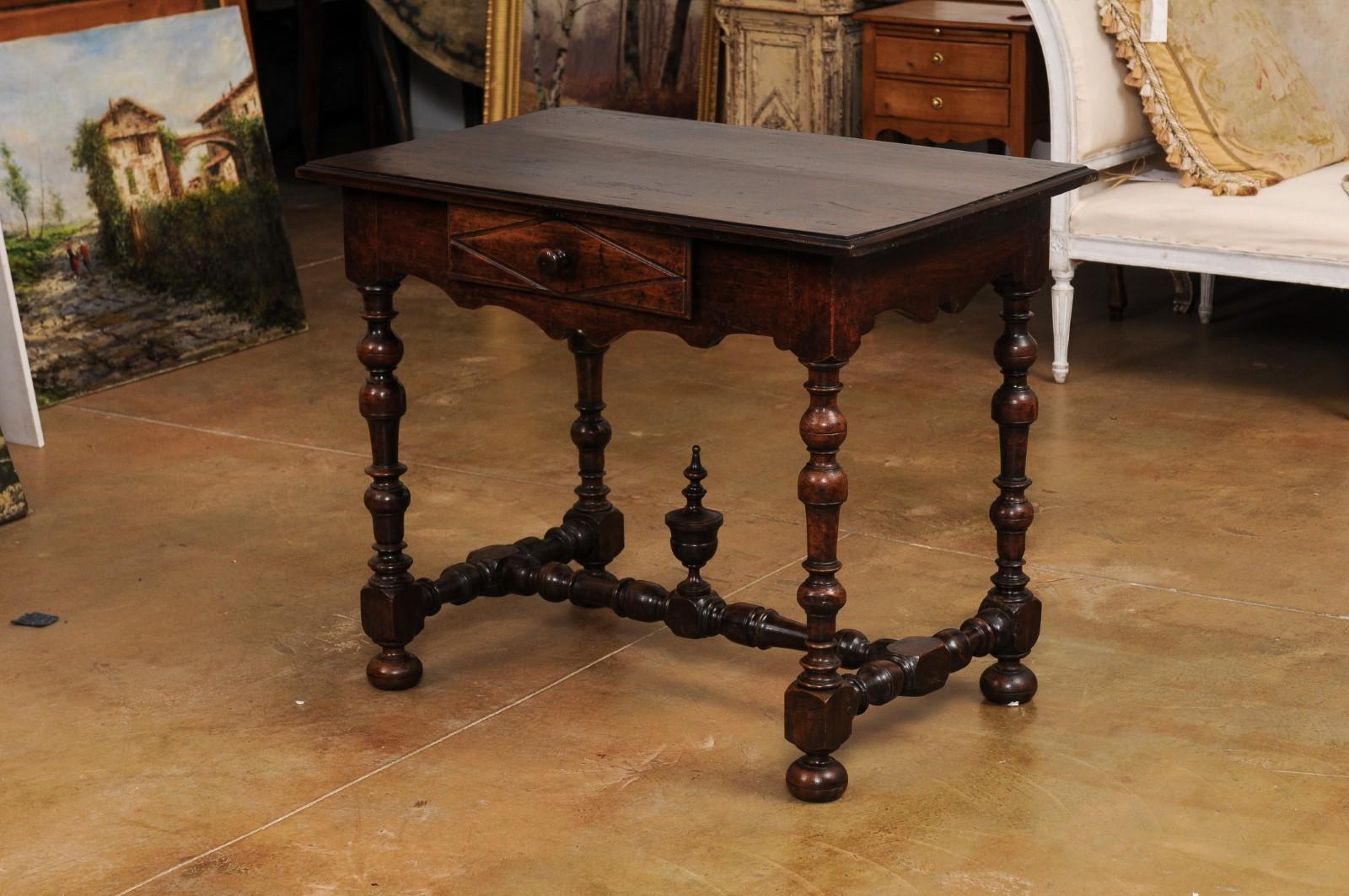 French Louis XIII Period Walnut Side Table with Baluster Legs and Carved Finial For Sale 8