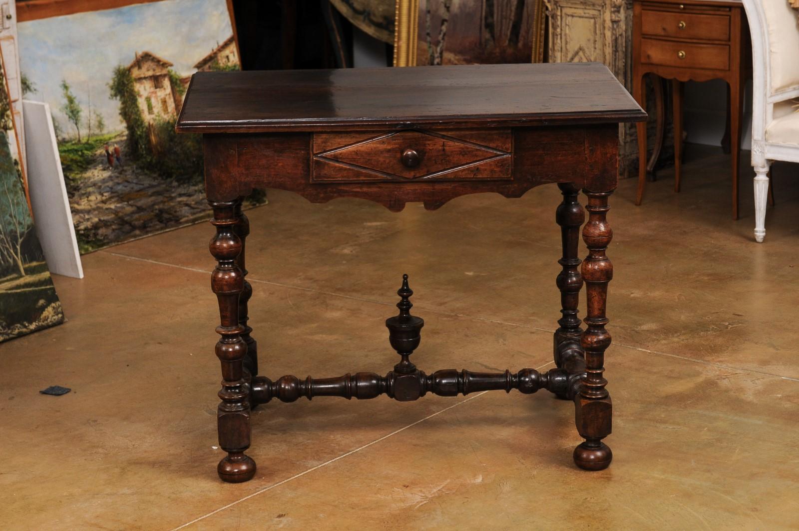 French Louis XIII Period Walnut Side Table with Baluster Legs and Carved Finial For Sale 9
