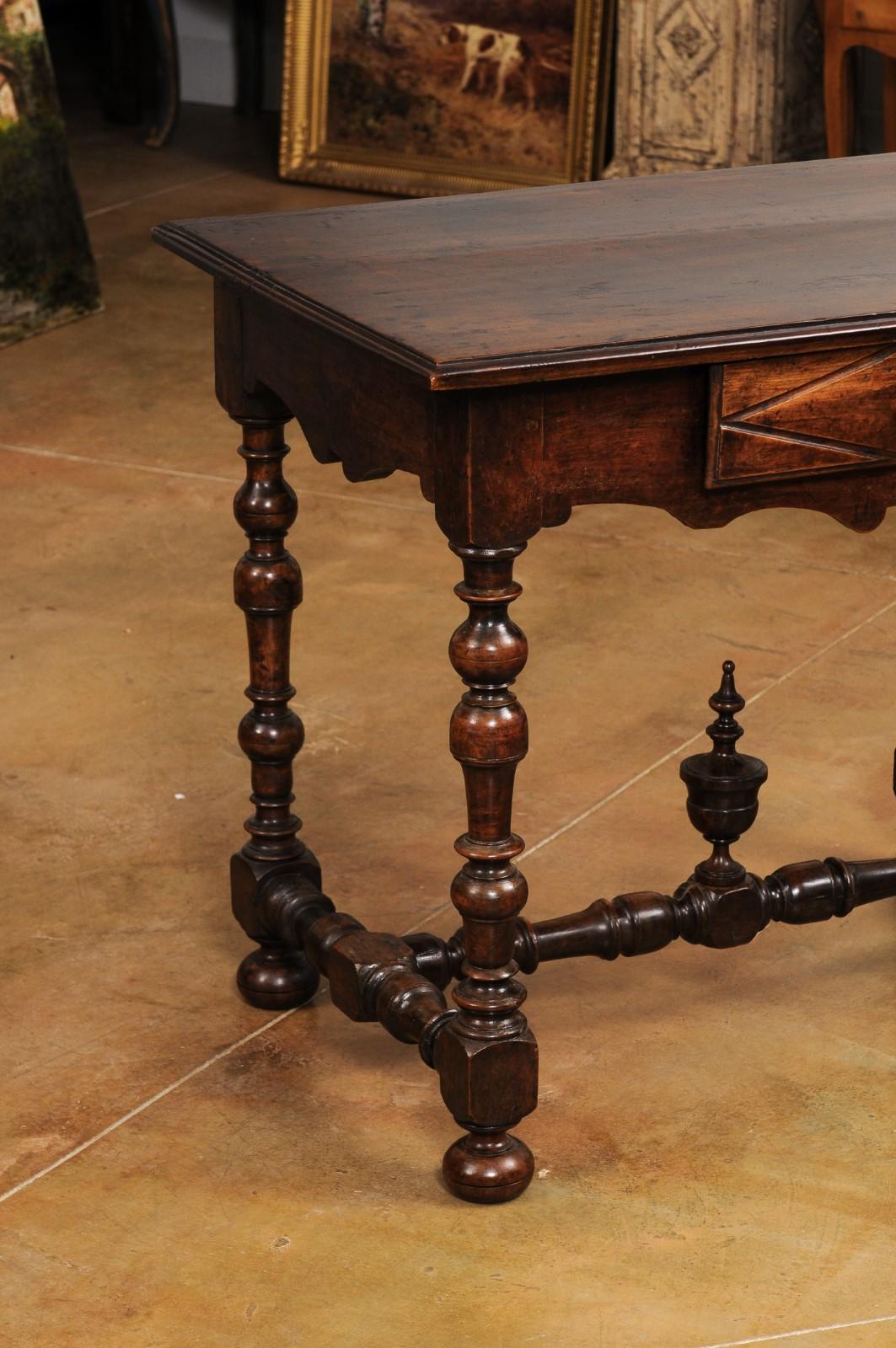 18th Century and Earlier French Louis XIII Period Walnut Side Table with Baluster Legs and Carved Finial For Sale