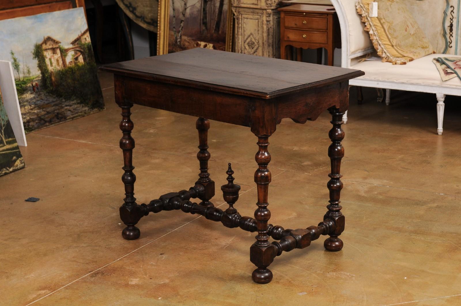 French Louis XIII Period Walnut Side Table with Baluster Legs and Carved Finial For Sale 4