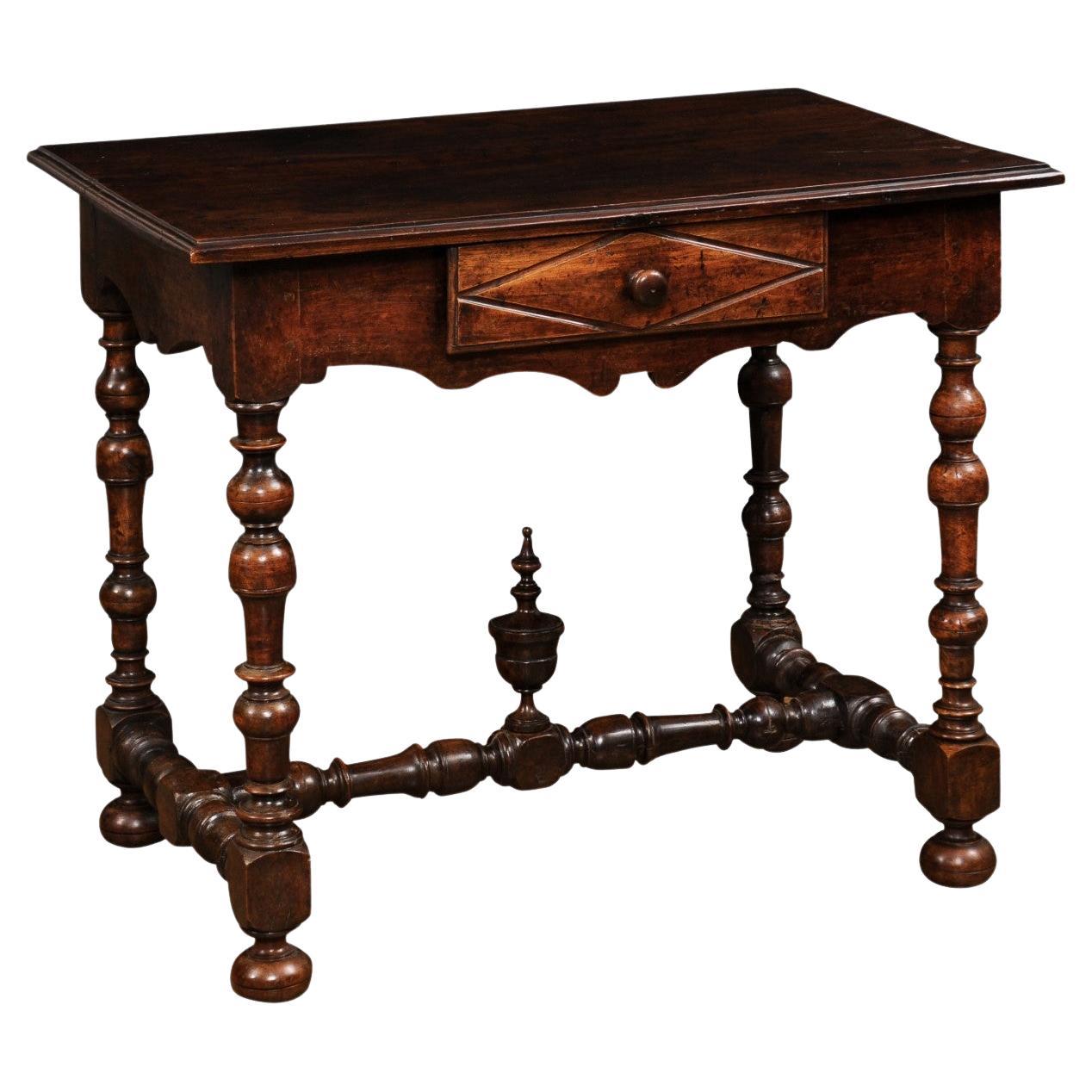 French Louis XIII Period Walnut Side Table with Baluster Legs and Carved Finial For Sale