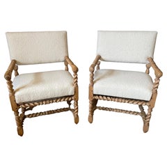 French Louis XIII Reupholstered Pair of Armchairs 