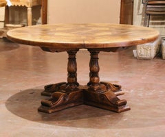 French Louis XIII Style Round Inlaid Walnut, Chestnut and Oak Dining Table