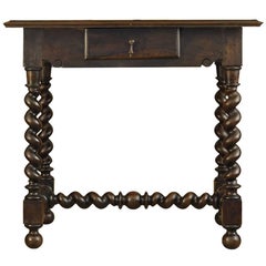 French Louis XIII Style 1820s Side Table with Barley Twist Legs and Stretcher
