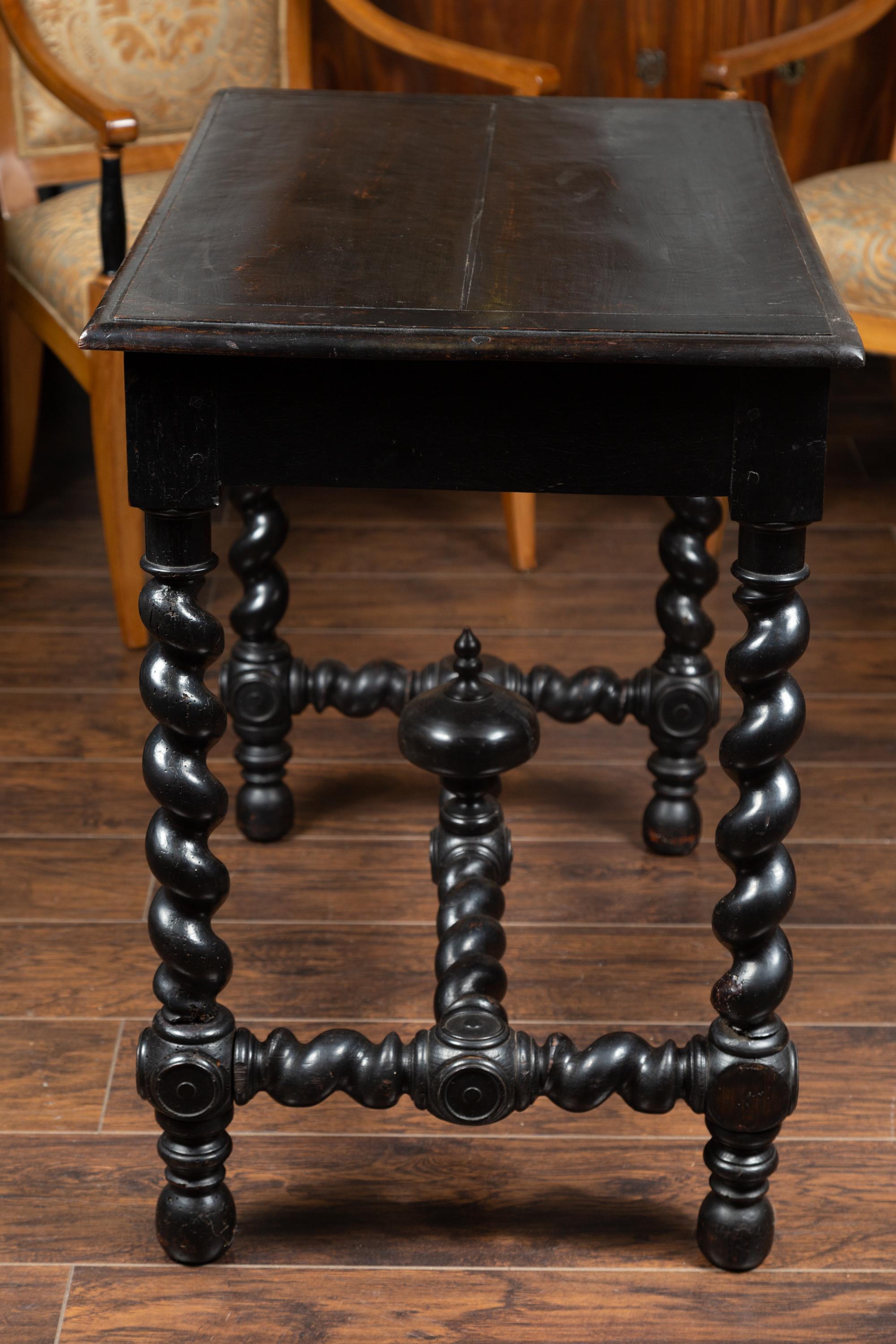 French Louis XIII Style 1870s Ebonized Wood Side Table with Barley Twist Base 6