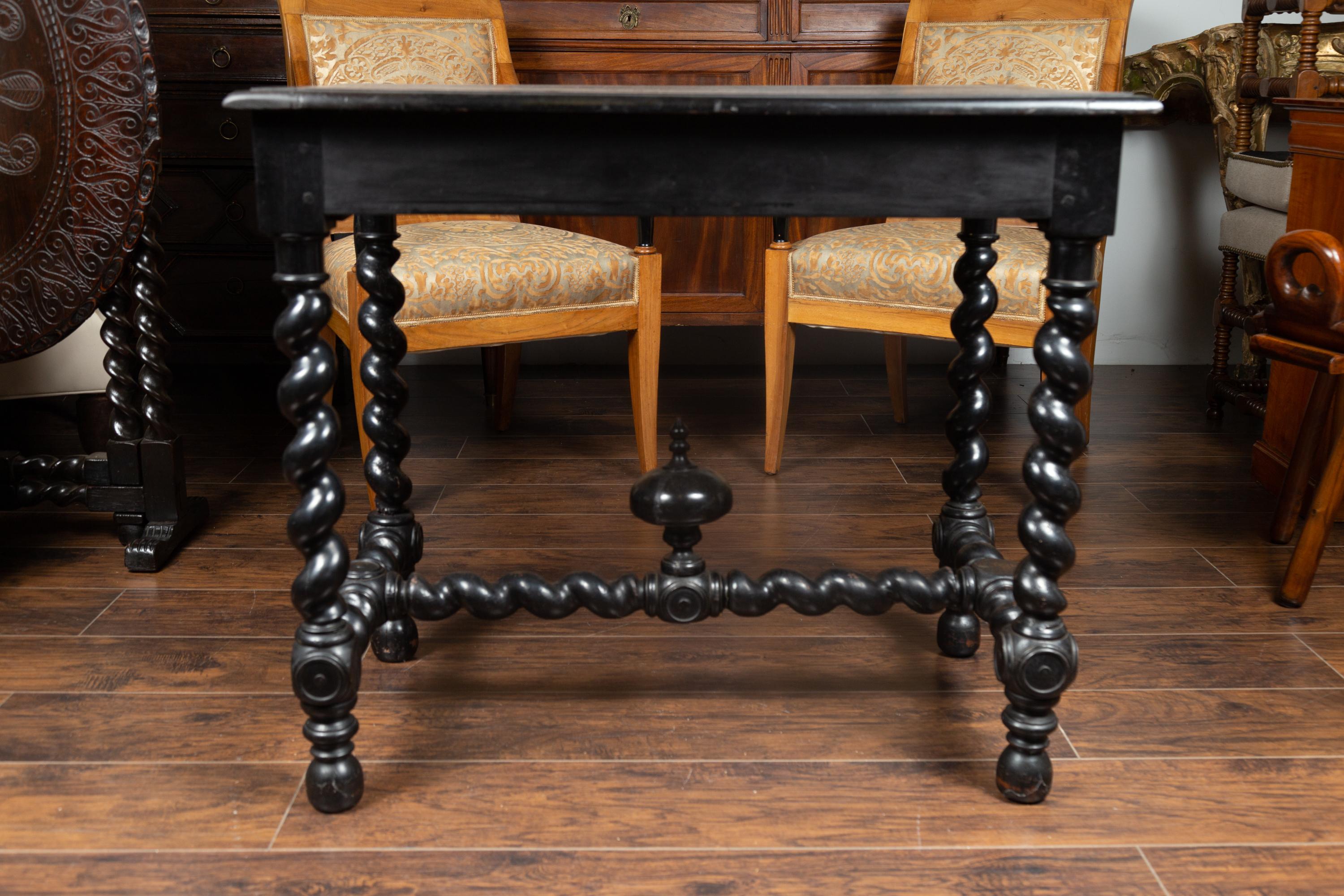 French Louis XIII Style 1870s Ebonized Wood Side Table with Barley Twist Base 7
