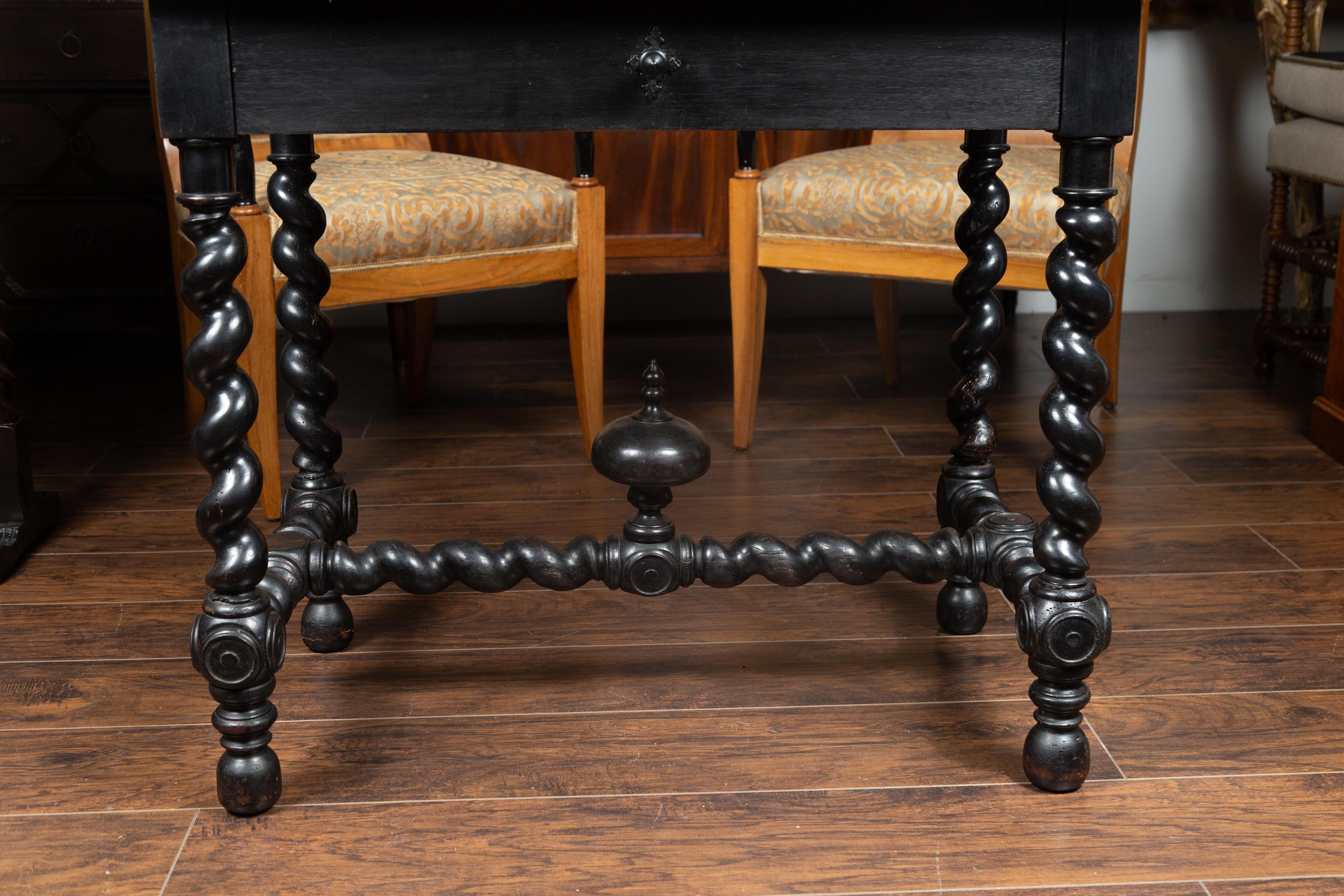 French Louis XIII Style 1870s Ebonized Wood Side Table with Barley Twist Base 9