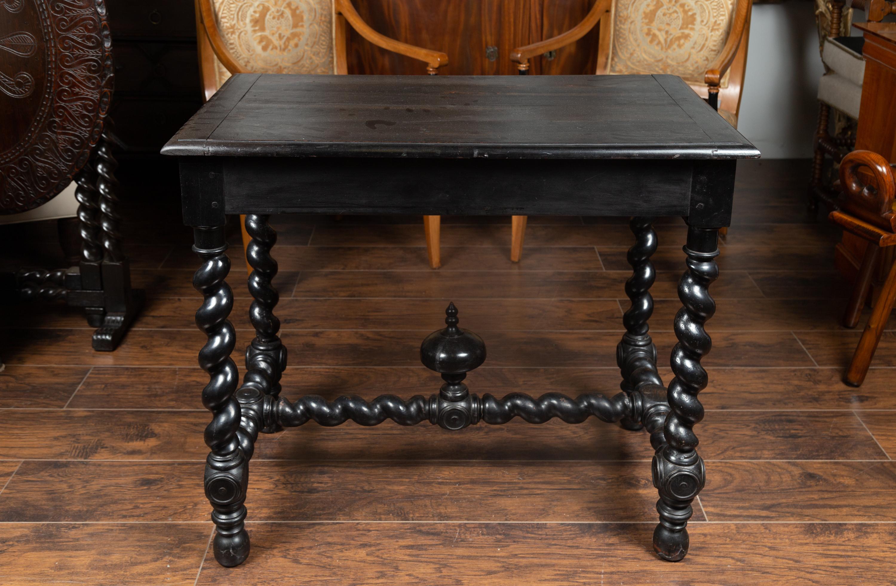 French Louis XIII Style 1870s Ebonized Wood Side Table with Barley Twist Base 13