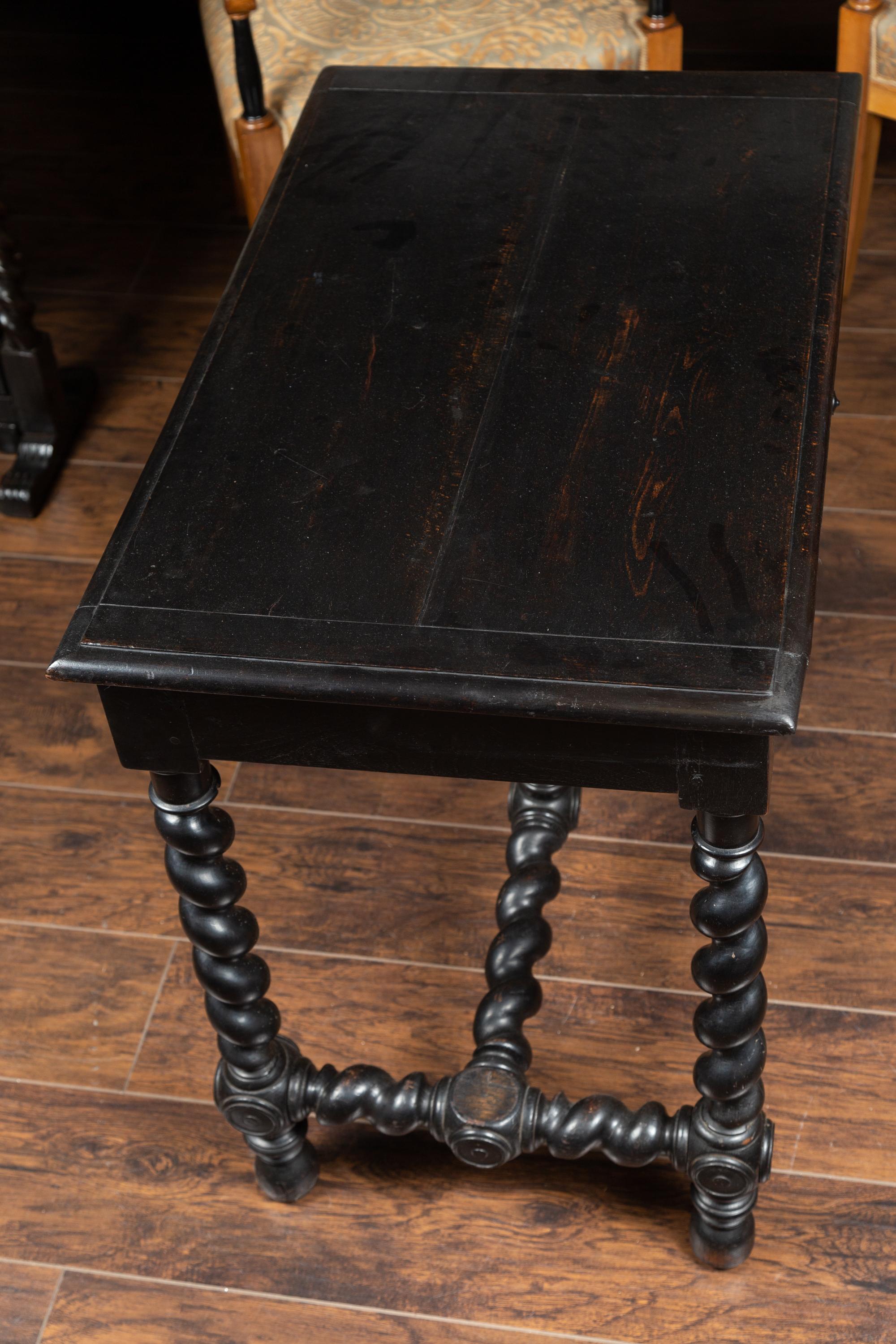 French Louis XIII Style 1870s Ebonized Wood Side Table with Barley Twist Base 5