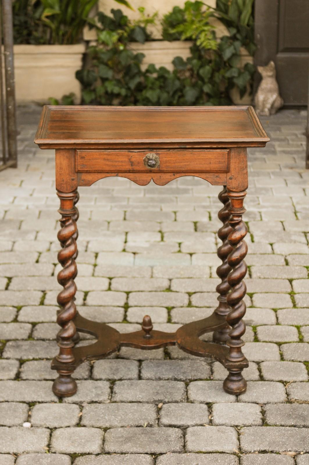 French Louis XIII Style 1870s Walnut Table with Barley Twist Base and Drawer 6